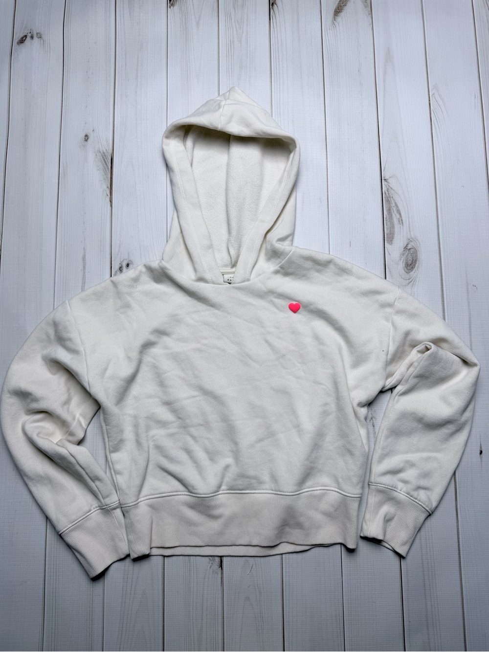 Cropped Hooded Sweatshirt with Pink Heart Accent